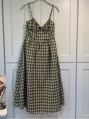 NWT Trixxi Midi Dress Size Large Green Gingham Cottage Prairie Farm Feminine